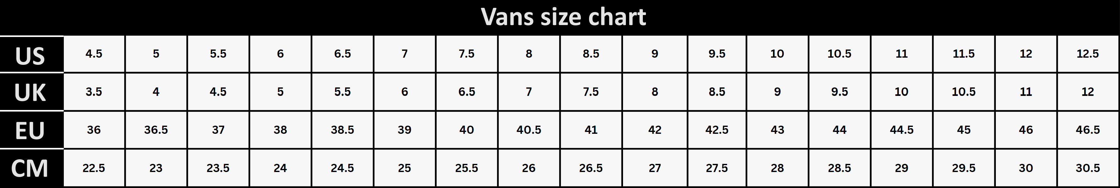 Vans size chart